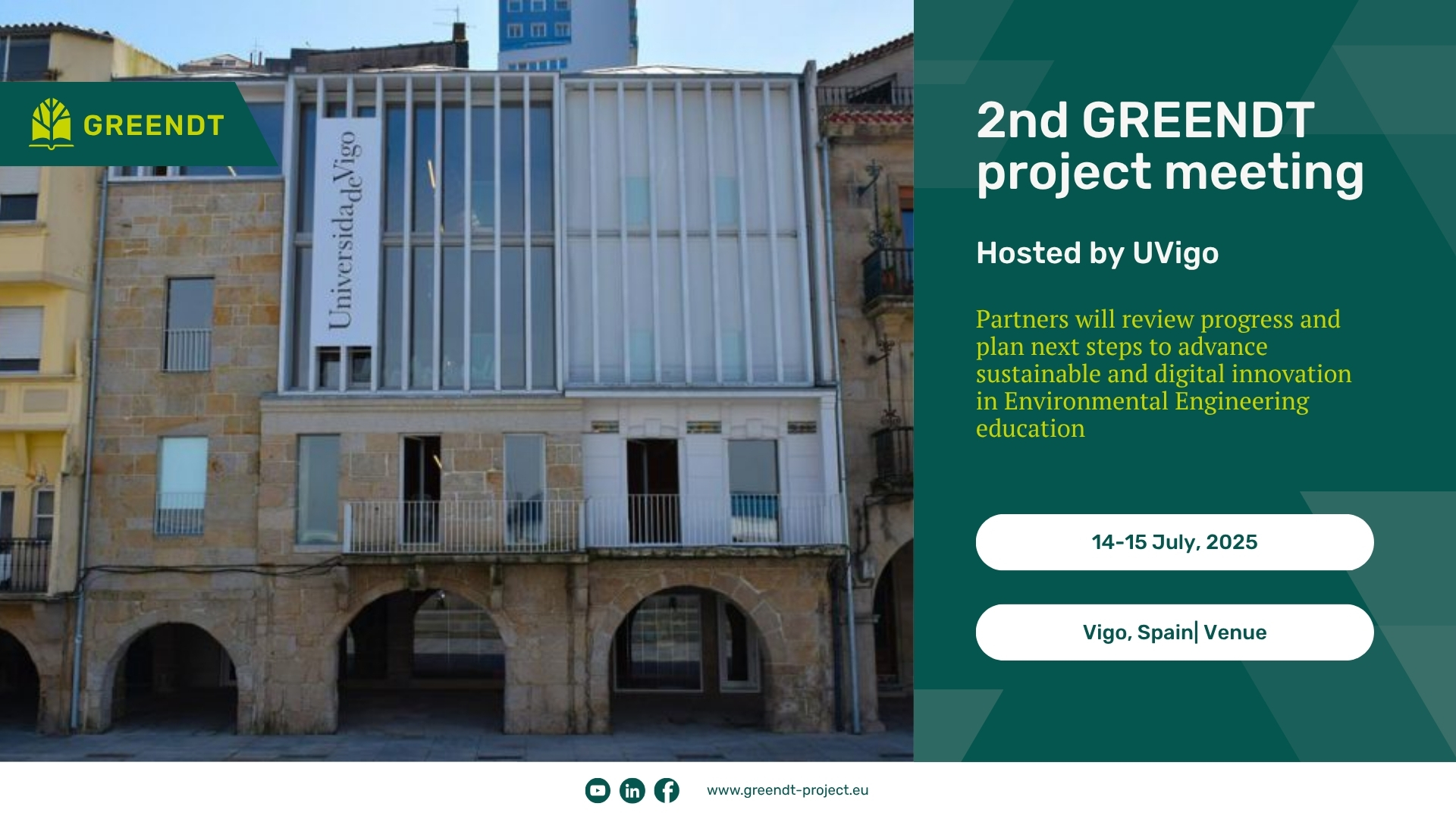 The GREENDT consortium to hold in Vigo its second project meeting for advancing Environmental Engineering Education